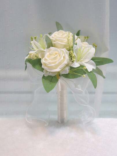 1 Bouquet Small Artificial Rose Wedding Bride & Bridesmaid Bouquet, Colorful Forest Theme Wedding Bouquet, Elegant Wedding Party Photo Decor Flowers, Christmas, Daily Gift