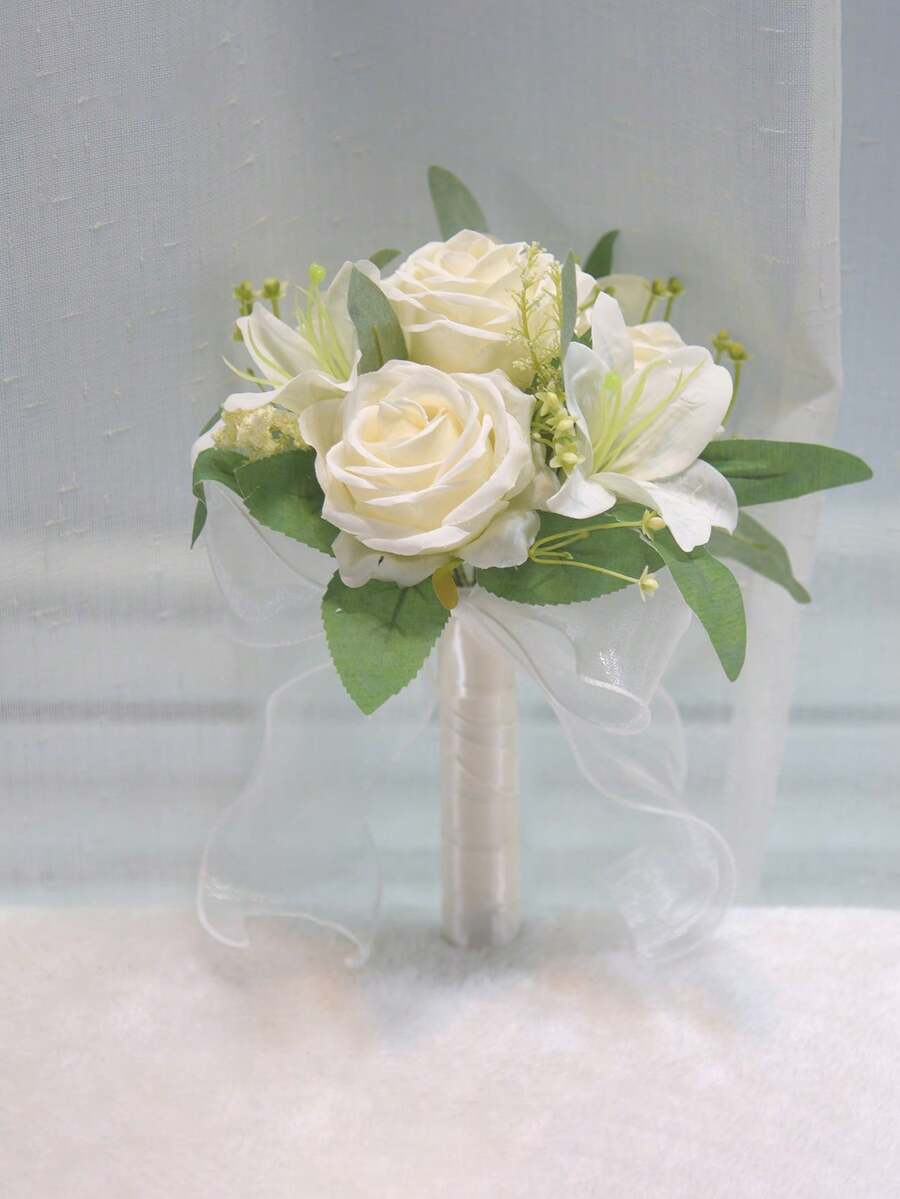 1 Bouquet Small Artificial Rose Wedding Bride & Bridesmaid Bouquet, Colorful Forest Theme Wedding Bouquet, Elegant Wedding Party Photo Decor Flowers, Christmas, Daily Gift