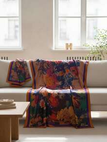 1pc Floral Printed Faux Silk Robe Set For Women, Summer Beach Cover Up With Scarf, Sun Protection