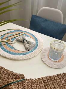 1pc INS Style Round Cotton Linen Placemat/Cup Mat/Heat Insulation Pad