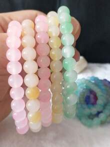 8毫米随机渐变色玻璃珠手链套装，可分层佩戴，适合作为送给朋友和情侣的生日礼物 - 10pcs隨機漸變 - 查看 4