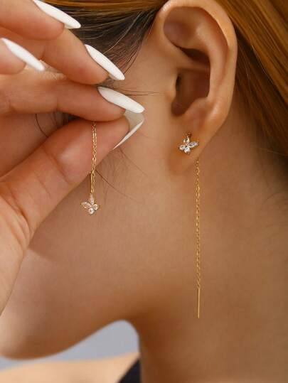 TONSI قرط قلادة فراشة أنيقة بسيطة، مطلي بالذهب عيار 18 قيراط من الفولاذ المقاوم للصدأ مرصع بالراين ستون، تصميم متعدد الاستخدامات للنساء، مناسب للعطلات والسفر والأعياد والعمل والارتداء اليومي والحفلات