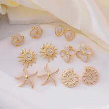 1 par de pendientes florales dorados de acero inoxidable chapado elegantes y de moda