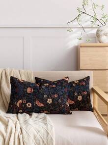 1 pieza/2 piezas Funda de almohada decorativa cuadrada, con patrón floral pastoril, adecuada para todas las estaciones, disponible en varios colores y tamaños, funda de almohada de tela jacquard multicolor de alta densidad, sin relleno de almohada, cierre con cremallera, aplicable para fiestas festivas, fundas de cojín de sofá, camas, salas de estar, oficinas, automóviles y como regalo. - pájaro negro - Ver 3
