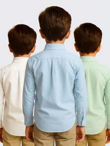 Daze Modas Kit 3 Children's Social Shirt Boy Long Sleeve - 白/藍/綠 - 查看 2