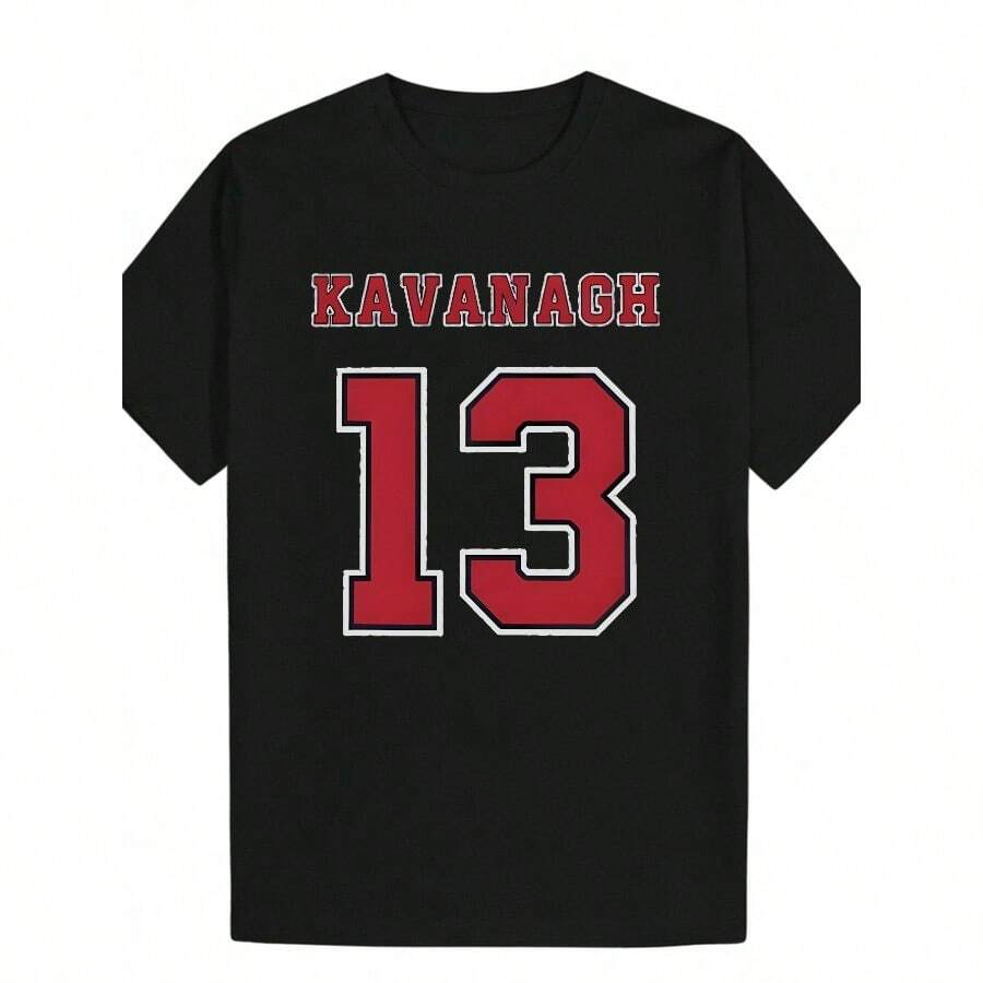 Men'S Casual Crew Neck T-Shirt With "KAVANAGH 13" Print - Black, Short Sleeve, Regular Fit, Summer Style, Everyday Tshirt | Bold Graphic Tee | Comfortable Fit - 黑色 - 查看 1