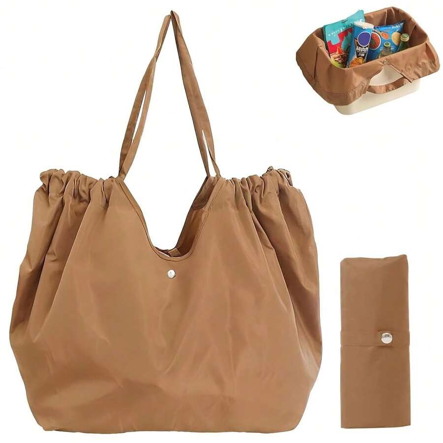Reusable Grocery Bags,Reusable Shopping Bags,Folding Bags Totes,Stretchable And Shrinkable Shopping Bag For Groceries-5377 - Màu Khaki - Xem 1