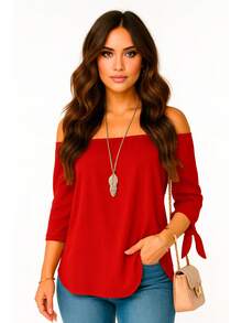 Blusa Para Dama De Moda Comoda Hombros Descubiertos #SensaciónDelujo #EstiloRomanticoDeSanValentín - Rojo - Ver 3