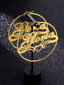 70毫米圆形耳环，女士款，可定制名字，时尚个性化波西米亚风格，不锈钢金色草书字母手工超大夸张耳环，派对首饰，生日和节日礼物，圣诞礼物。 - 金色-UnlockingYourDreamsRegular-lgZoV-2 - 查看 5