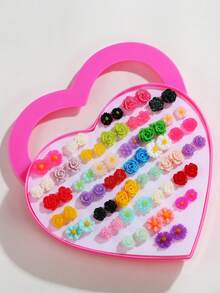 RINTOLER 36 pares de pendientes de botón con flores de resina con forma de corazón, colores aleatorios, set de regalo a juego para madre e hija - Multicolor - Ver 4