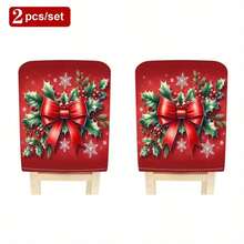 2 buc/4 buc/6 buc huse de scaun cu fundă roșie și imprimeu de frunze de ilex, fulgi de zăpadă, stil elegant, potrivite pentru toate anotimpurile, huse detașabile și lavabile pentru spătar, sufragerie, decor festiv pentru întâlniri - Multicolor - Vizualizare 12