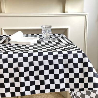 1pc Black & White Checkered Racing Theme Disposable Plastic Tablecloth - Rectangular, 54 X 108 Inches, Machine Made, Ideal For Automotive Themed Birthday Parties, Halloween, Christmas And Graduation Events, Party Tablecloth | Checkerboard Pattern | Plastic Tablecloth