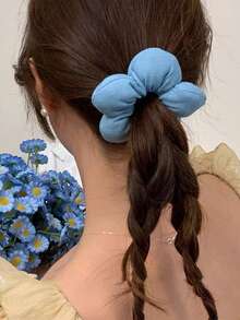 1pc Women Satin Flower Decor Hair Scrunchie, Elegant And Fashionable Accessory Suitable For Daily Use, Gift For Her Scrunchies Hair Ties Scrunchy Hair Ties Head Accessories Ponytail Holder - Multicolor - View 12