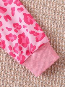 Bộ 2 món/Bộ áo nỉ cổ tròn in họa tiết da báo màu hồng dễ thương hình thỏ thời trang cho bé gái và quần thể thao ôm vừa vặn thoải mái, quà tặng cho bé gái thích hợp mặc hàng ngày vào mùa xuân, mùa hè, mùa thu, mùa đông và ngày lễ - Hồng - Xem 6