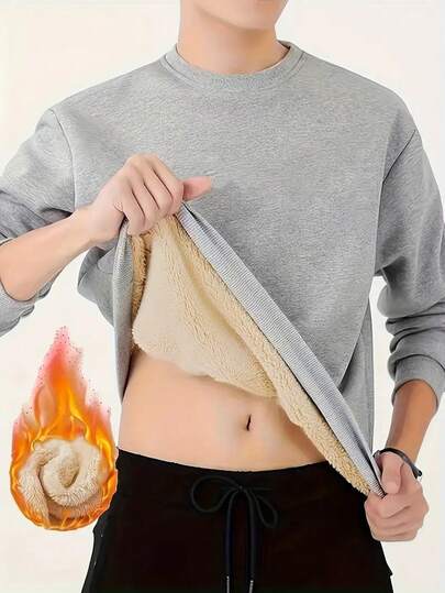 男士保暖内衬套头衫，休闲圆领运动服，户外跑步健身训练长袖连帽衫，秋冬