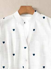 Camisa de mujer de manga larga con botones y bolsillo, con estampado romántico de corazones, para otoño e invierno - Blanco - Ver 7