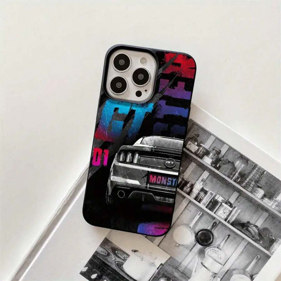 Fundas y carcasas protectoras para phone con diseño de pintura trasera de coche negro y orificios grandes. Compatibles con phone 16 Pro Max, 16, 15 Pro, 14, 14 Plus/14 Pro Max, 13, 13 Pro, 12 Pro, 11/11 Pro. Regalos para cumpleaños y festividades - Negro - Ver 1