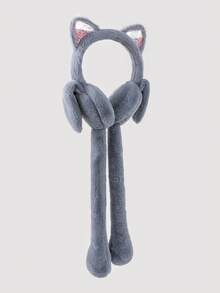 1pc Cute Plush Rabbit Ear Muffs With Shimmery Movable Ears, Warm Ear Covers Suitable For School, Party Outfit - Solid Color - View 12