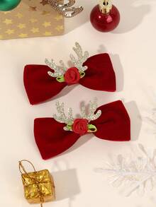 2pcs Christmas Deer Decor Hair Clips, Cute Children Hair Accessories Gift - Multicolor - View 6