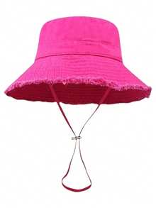 1顶带金属字母的渔夫帽，毛边设计，简约百搭，尽显优雅高端气质，可折叠便携，适合日常出行、旅行、徒步、骑行、海滩、主题公园、写生、派对等场合。 - 彩色 - 查看 3