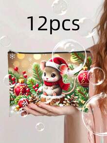 1/3/12pcs Vintage Santa Claus & Pine Cone Snowflake Print Cosmetic Bags - Lightweight Zipper Makeup Pouch, Polyester Travel Toiletry Organizer With Double-Sided Vivid Print, Suitable For Holidays, Parties, Travel, Ideal Gift For Women, Compact & Elegant Pattern Design Handheld Makeup Bag,Makeup Pouch,Cosmetic Bag,Travel Essential,Large Capacity,Large Makeup Bag,Christmas Gifts,Pouch,Travel,Gifts For Women,Women's Necessaire,Travel Essential,Pouch,Clutch / Small Handbag,Necessaire,Makeup Organizer,Makeup Organize,Pouch,Brush Holder,Mini Pouch,Large Capacity Pouch