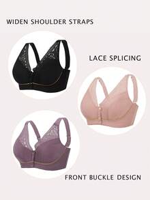 3-Piece Plus Size Soft And Comfortable Wireless Bra, Seamless And Breathable Front Buckle Design, Women's Comfortable Lingerie Set, Easy And Fashionable Lingerie - 彩色 - 查看 3