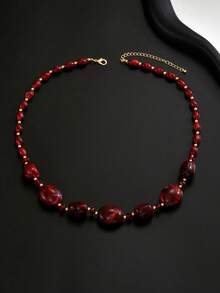 Fashionable Asymmetrical Beaded Burgundy Necklace, Simple Elegant Choker Necklace, Hiphop Style