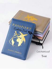 1pc Customized Initial And Name Personalized Passport Holder, Customized Gold Letter Rainbow Color Laser Leather Passport Cover, Customized Leather Passport Wallet, Unique Travel Set Gift For Lovers And Friends, Unisex Couple Passport Holder, Ticket Wallet, Multi-Function Letter Design
