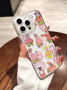SpongeBob SquarePants 1pc Transparent Space Case Cartoon Flower & Starry Sky Pattern Perforated Anti-Drop Phone Case Protective Cover Compatible With Samsung/Compatible With IPhone 16/15/14/13/12/11 Pro Max/12 Pro/14 Plus And Other Models - Multicolor - View 4