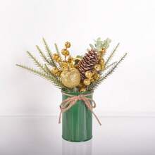 1pc Christmas Centerpiece Decor, Featuring Artificial Holly, Red Berries, Pine Cones, Assorted Christmas Ornaments, Glitter Balls, Country Style Planter Home Decor Christmas Decorations Room Decor Winter