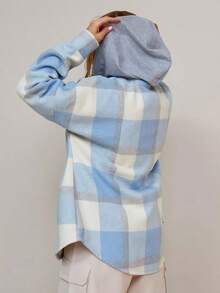 Women's Elegant Warm Qversized Checkered Autumn Shirt With A Hood ,Long Sleeve Plaid Casual Party Spring Fall Buttons Cardigan