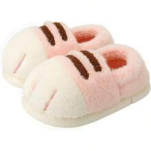 Plush Cat Paw Slippers,Non-Slip Soles, Cozy And Cute SlippersChristmas - Pink - View 1