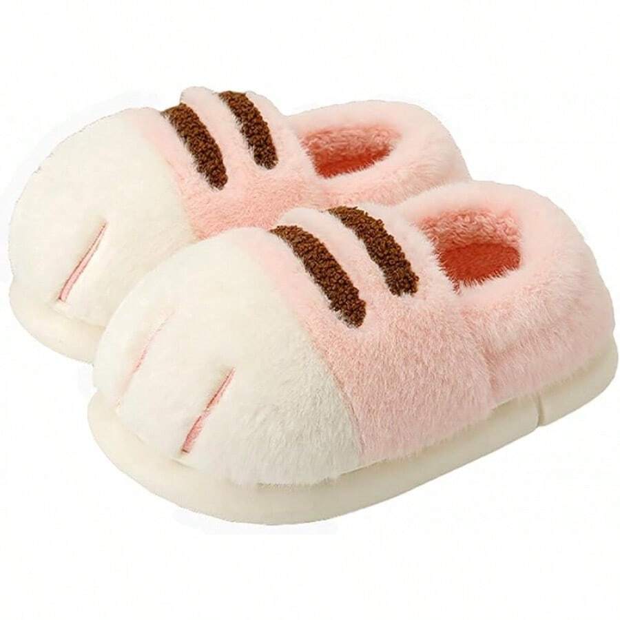 Plush Cat Paw Slippers,Non-Slip Soles, Cozy And Cute SlippersChristmas - Pink - View 1