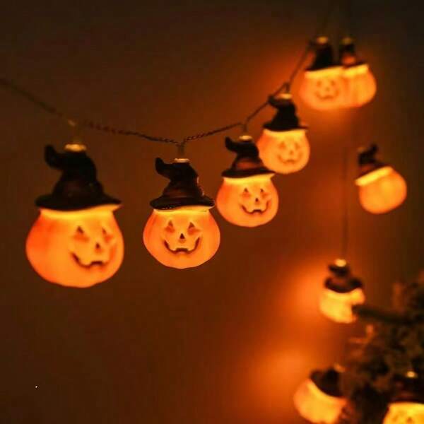 Halloween Kürbis Laternen, bunte Lichter, Dekorationen, Raum Grimasse Atmosphäre, Lichterkette, LED Hut, Feiertags Raum