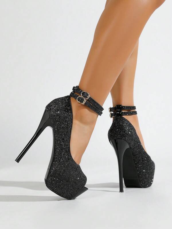 1 par de zapatos de tacón alto con brillo para mujer, plataforma de 14 cm de ultra-altura, tela brillante, estilo Lolita, uso sexy para fiestas, adecuado para fiestas, bodas, vacaciones, oficina, exteriores, primavera/otoño