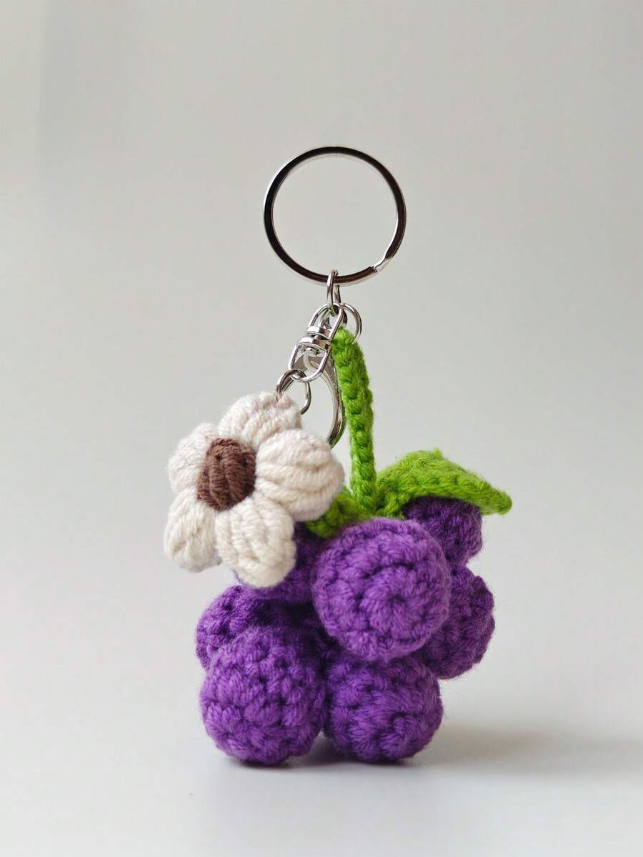 1 件可爱手工钩针葡萄钥匙扣吊坠毛绒娃娃饰品，针织葡萄钥匙扣饰物适合女士包包配件汽车钥匙链 - 彩色 - 查看 1
