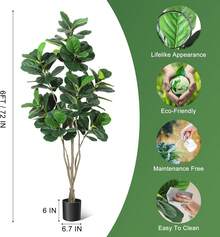 Artificial Fiddle Leaf Fig Tree,Faux Ficus Lyrata Plant,Faux Tall Ficus Tree,Fake Fig Silk Tree In Pot For Indoor Outdoor Home Office Living Room Bathroom Decor - 6 pies - Ver 3
