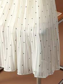Luminous Wealth 女士优雅印花连衣裙 - 高腰飘逸设计，适合所有季节，高腰半身裙，度假春季之选 - 杏色 - 查看 4