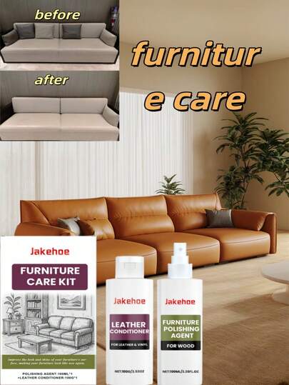 Furniture Care Kit - Wood & Leather Furniture Restoration & Shine Maintenance Portable Set, Specially Designed To Restore Luster And Brightness Of Wooden Furniture, Moisturizing And Non-Greasy Formula For Leather Surfaces