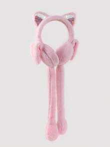 1pc Cute Plush Rabbit Ear Muffs With Shimmery Movable Ears, Warm Ear Covers Suitable For School, Party Outfit - Solid Color - View 9