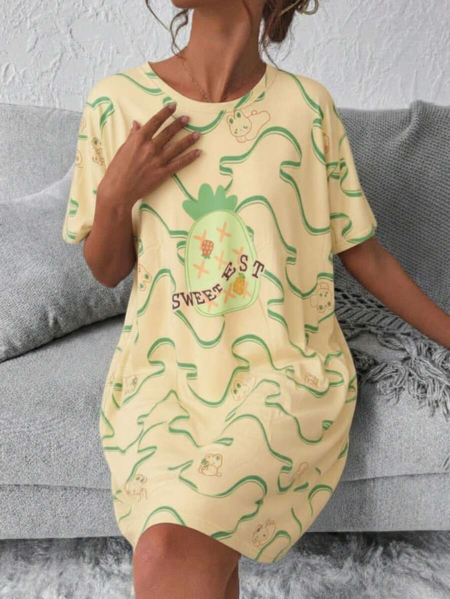 Pijama para mujer tipo vestido para dormir con estampado divertido - Verde - Ver 1