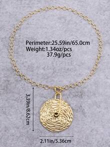 1 Pc Bohemian-Style Fashionable Statement Necklace With Multi-Layered Rings Textured Circular Metal Chain, Suitable For Women's Daily Wear And As Halloween Christmas Gifts