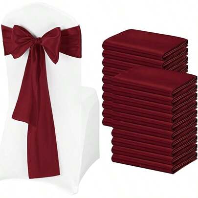 6pcs/10pcs Burgundy Satin Chair Sash Knots Silk Chair Ribbon Bow Belt Party Wedding Chair Sash Ties For Birthday, Event, Hotel, Restaurant, Ceremony, Banquet Decoration