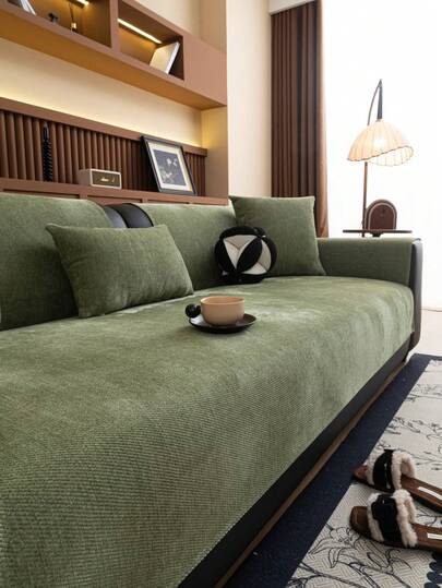 1pc Modern Chenille Sofa Cover, All Season Use, Non-Slip, Pet-Friendly, Machine Washable Solid Color Sofa Protector, Suitable For Living Room, Bedroom Or Office Decor, Sofa Slipcover, Contemporary Chenille Design, Plush Chenille Texture