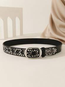 1 Stück Damen Punk Stil Bling Strass Nieten asymmetrische Schnalle Metall PU Gürtel, geeignet für Party, Reise, modischen Sommer, Schule Herbst, Herbst, Halloween