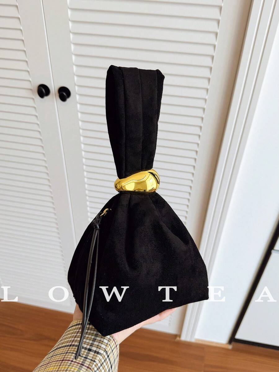 low tea 1pc Solid Color Suede Fabric Handbag For Women, Personalized Mini Cloud Pleated Bag With Metal Decor Zipper Closure, Suitable For Daily And Outing Use