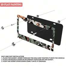 ​2PC Custom License Plate Frame - 6.3x12.2 Inch Aluminum Car Tag Holder With POD Personalized Design, Easy To Install Rust-Proof Auto Accessories Gift For Men​