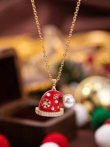 1pc Fashionable, Versatile & Elegant Christmas Element Design Necklace Jewelry, Suitable For Holiday Parties, Banquets, Can Be A Surprise Christmas Gift For Family, Friends, Mother, Wife, Lover
