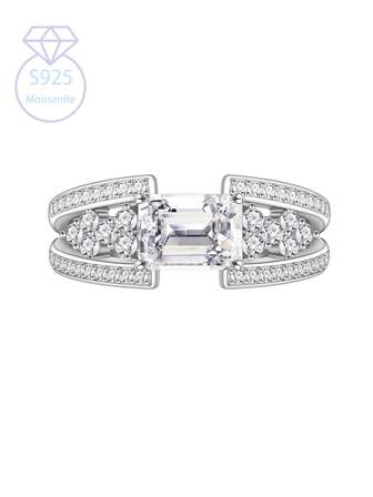 KAHOOT 925银莫桑石时尚气质四叶草戒指男女情侣对戒结婚戒指，适合日常搭配礼服、宴会、聚会、约会、婚礼、母亲节、父亲节、复活节、感恩节、圣诞节、情人节、万圣节、生日、周年纪念日和礼物