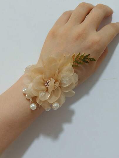 1 件优雅绿叶腕花手链，韩式新娘配饰，伴娘礼物，婚礼派对珠宝，订婚道具